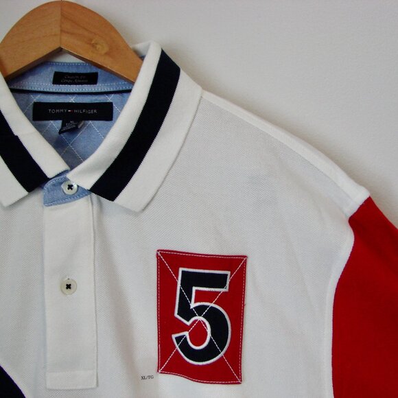 Tommy Hilfiger Polo Shirt Logo White Red Blue Stripe NEW WITH TAGS NWT Size XL - Picture 5 of 12